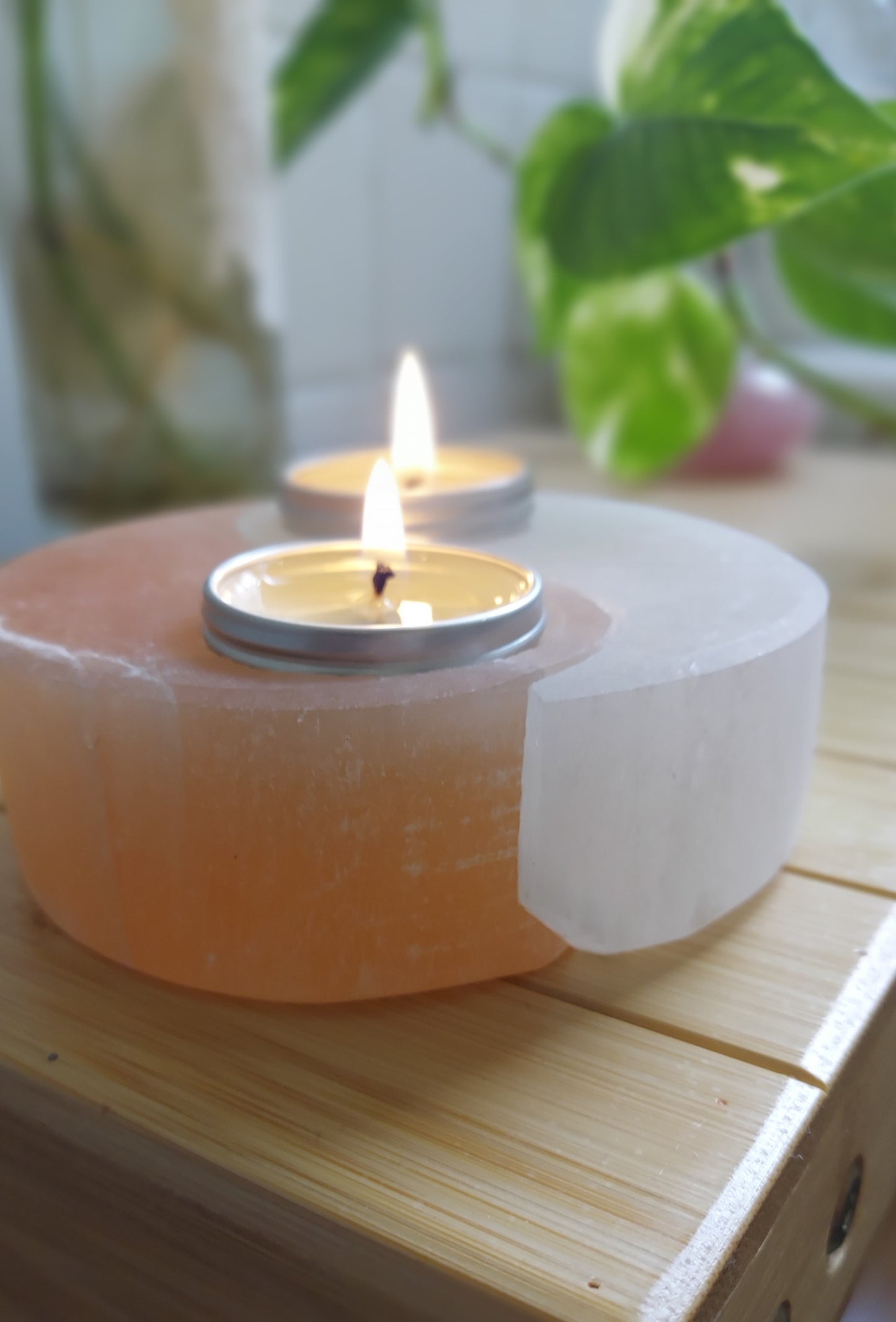 Selenite Tea Light + Votive Holders