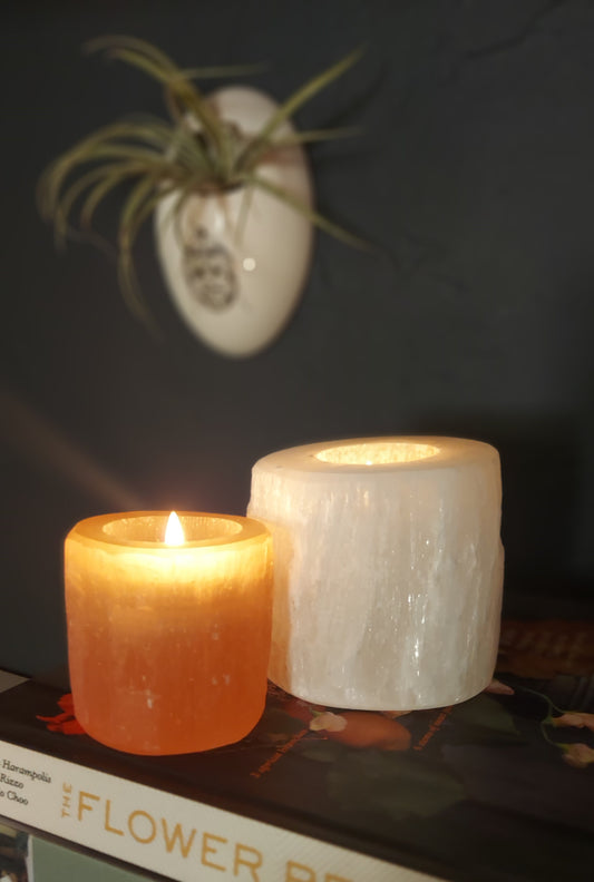 Selenite Tea Light + Votive Holders